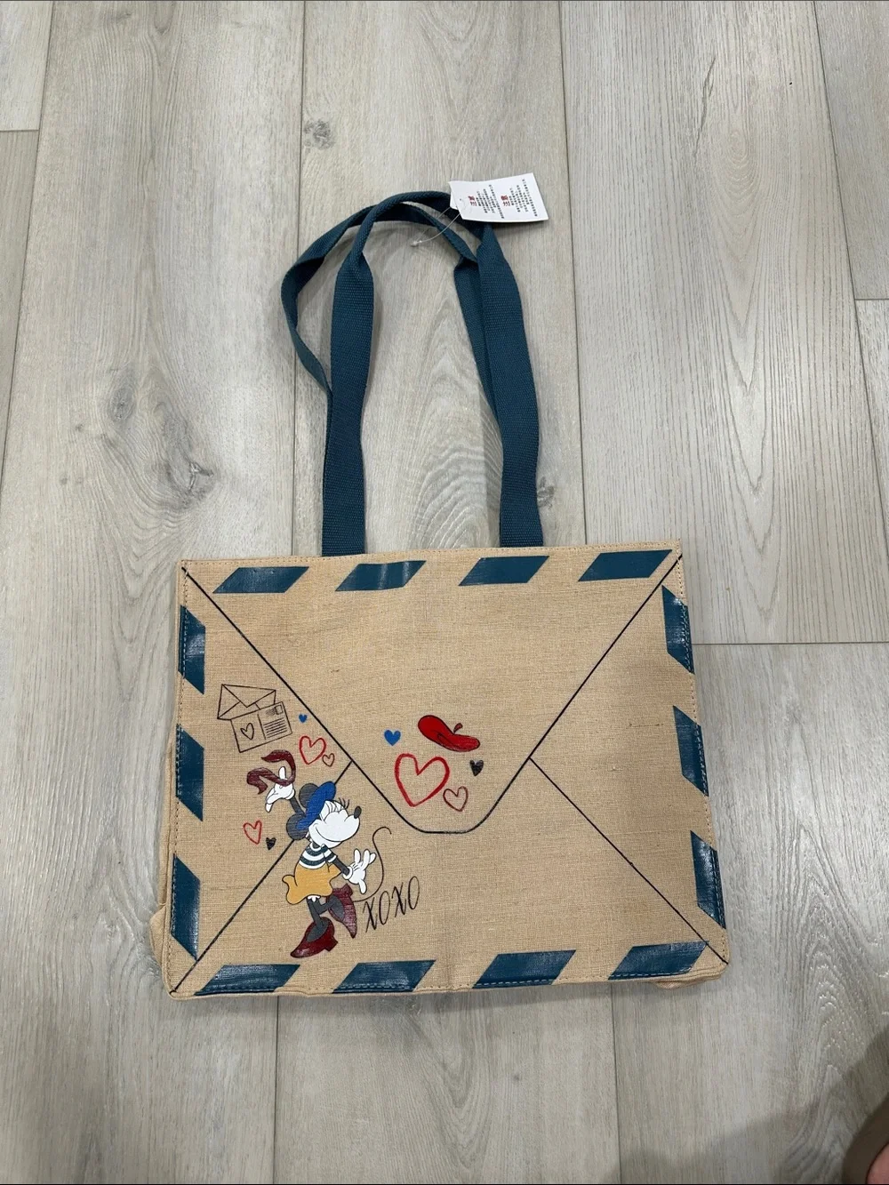 Disney Minnie Mouse Paris Envelope Tote Bag Jute Canvas Shopper NWT